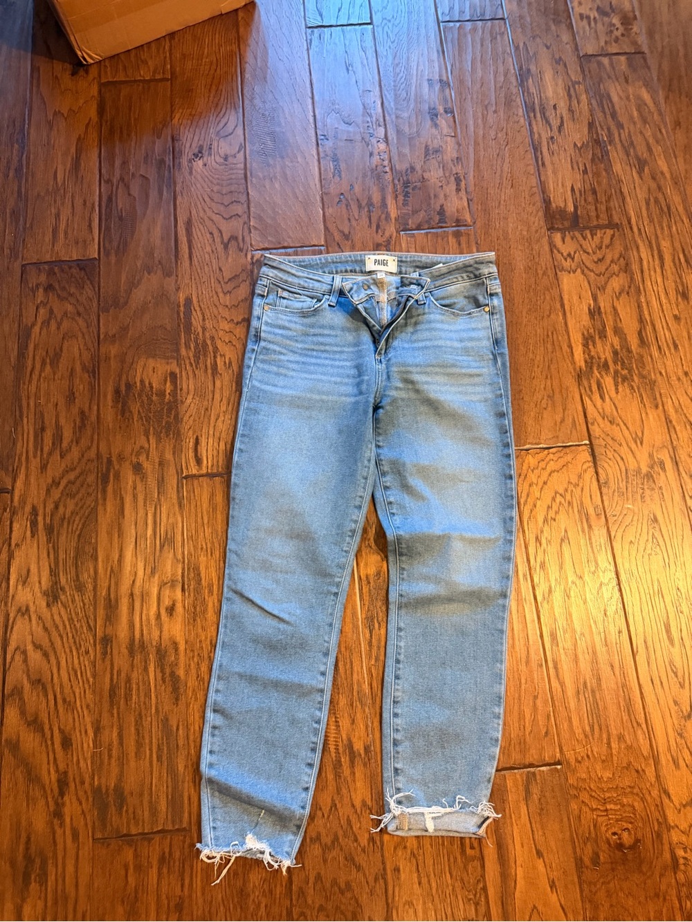 PAIGE Light Blue Straight Ankle Jeans with Raw Edge